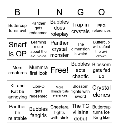 Thundercats/PPG #3 Bingo Card