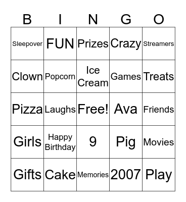 Birthday Bingo  Bingo Card