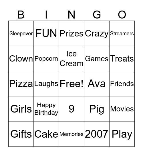 Birthday Bingo  Bingo Card