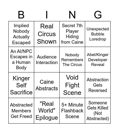 TADC Episode 7-9 Bingo Card