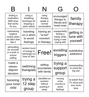 Mental Health Bingo Card