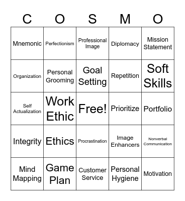 Chapter 1F and 2F Bingo Card