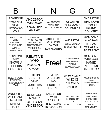 FAMILY HISTORY Bingo Card