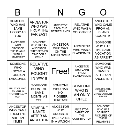 FAMILY HISTORY Bingo Card