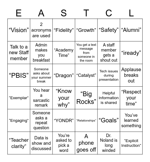 East IID Bingo Card