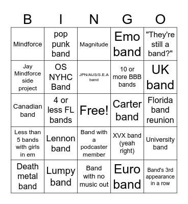 FYA Announcement Bingo Card