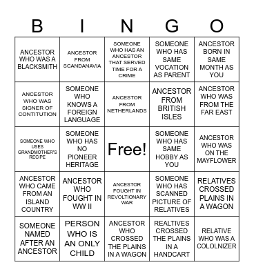 FAMILY HISTORY Bingo Card
