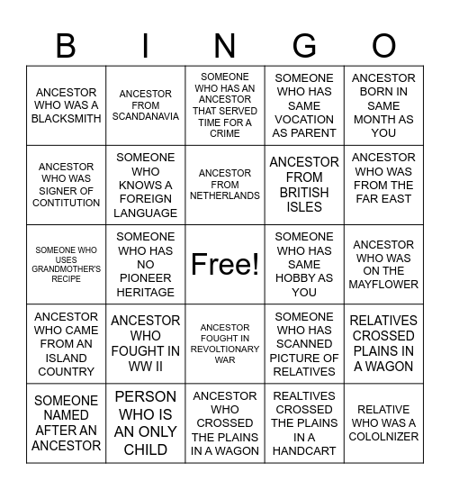 FAMILY HISTORY Bingo Card