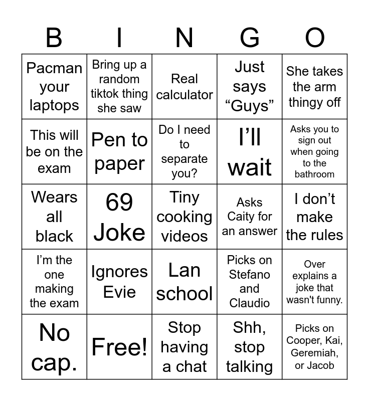 Ms Ladlays "Not so Cool" Math Class Bingo Card
