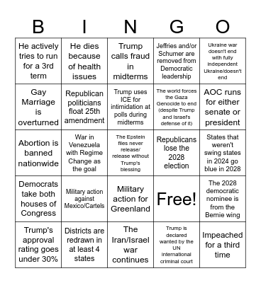 Trump 2nd term bingo card Bingo Card