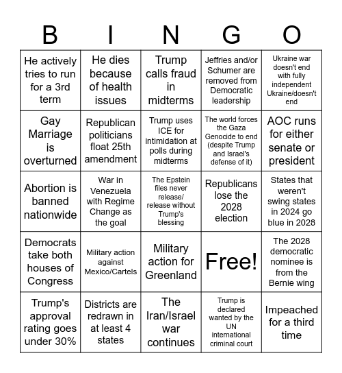 Trump 2nd term bingo card Bingo Card
