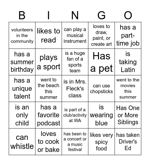 Find someone who... Bingo Card
