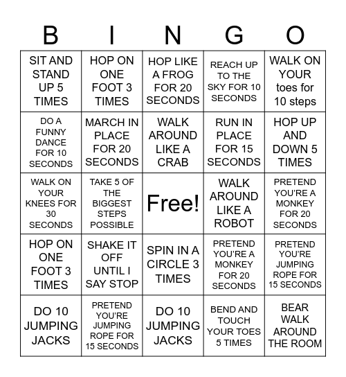 MOVEMENT BINGO Card