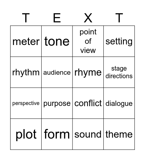 Literary 2 Bingo Card