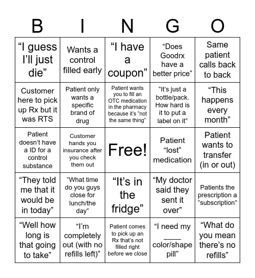 Pharmacy 3633 Bingo Card