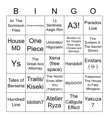 Tia's recommendation bingo Card