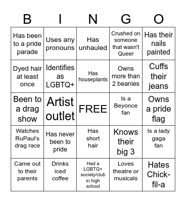 LGBTQ+ Bingo Card