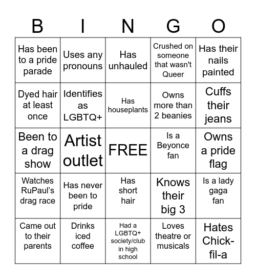 LGBTQ+ Bingo Card