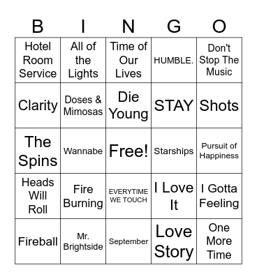 Frat Party Bingo Card