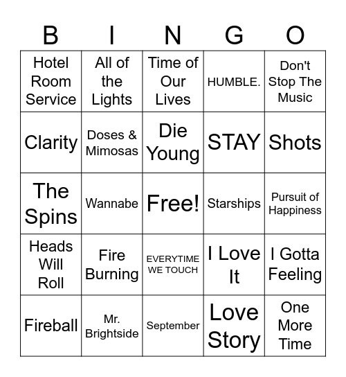 Frat Party Bingo Card