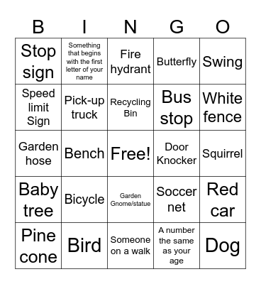 Neighbourhood Bingo Card