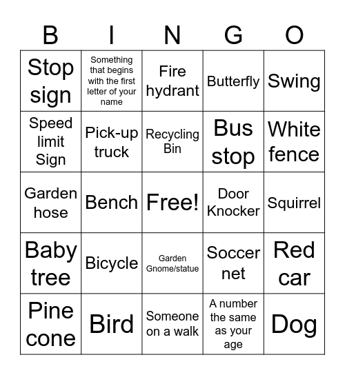 Neighbourhood Bingo Card