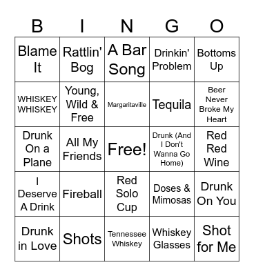 Songs About Drinking Bingo Card