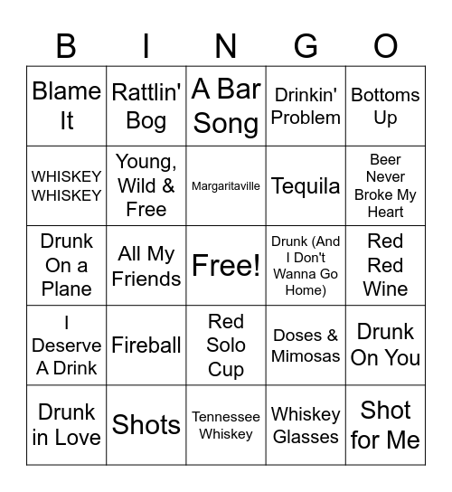 Songs About Drinking Bingo Card