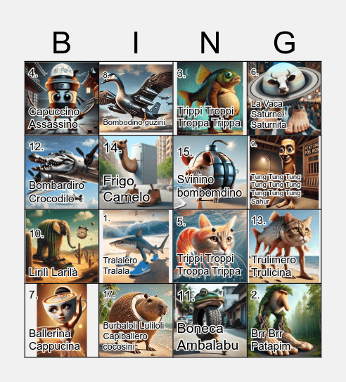 Italian Brainrot Bingo Card