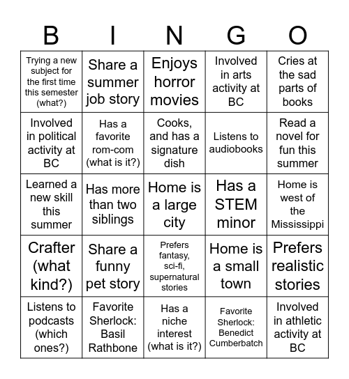 First Day Bingo: Studies in Narrative Bingo Card