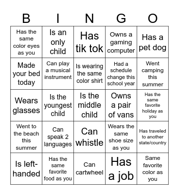 Human Bingo Card