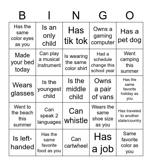 Human Bingo Card