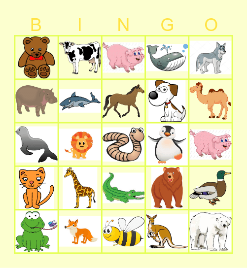 ANIMALS NAMES IN ENGLISH BINGO! Bingo Card