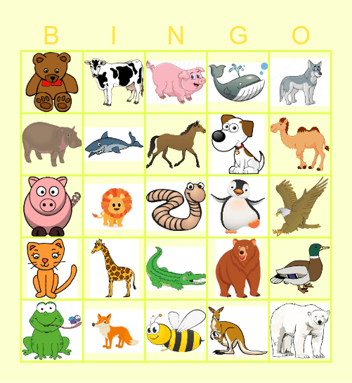 ANIMALS NAMES IN ENGLISH BINGO! Bingo Card