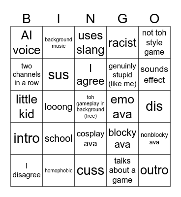 roblox rant bingo Card
