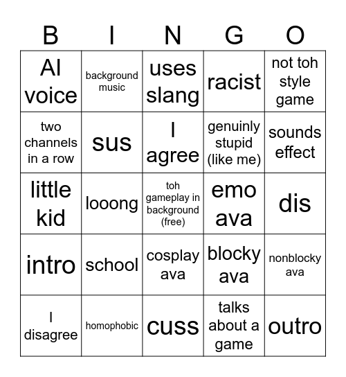 roblox rant bingo Card