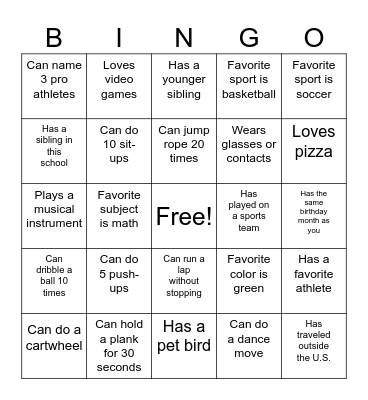 Get to know Me Bingo Card