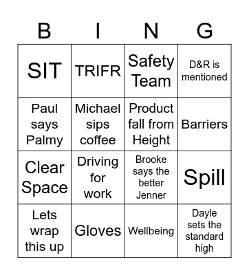 Safety Bingo Card