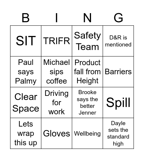 Safety Bingo Card