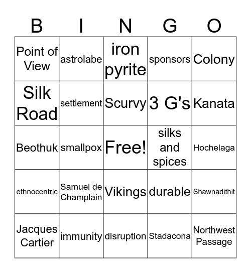 Canada's Explorers Bingo Card