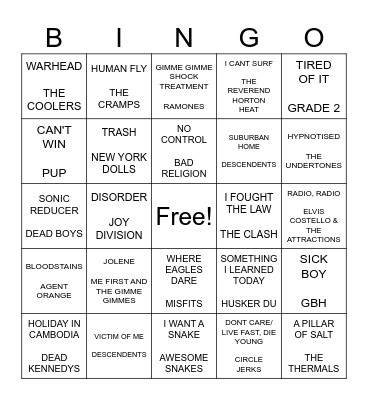 SF PUNK BINGO ROUND 3 Bingo Card