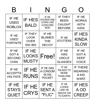 Pred Catcher Bingo Card