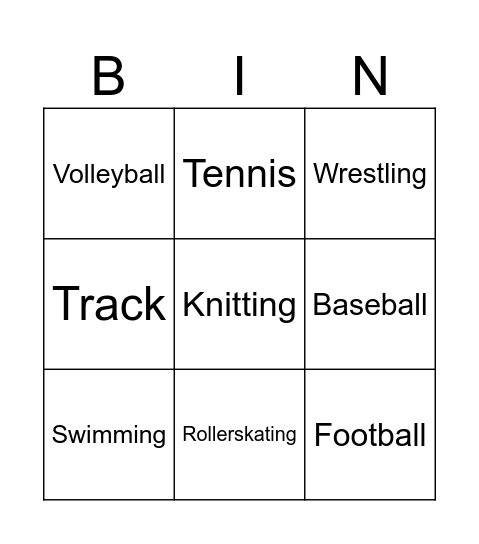 Sports and Hobbies Bingo Card
