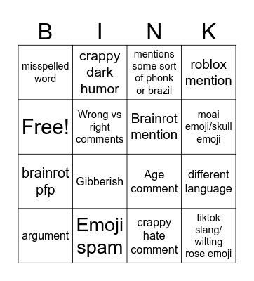 Youtube Shorts Bingo Card