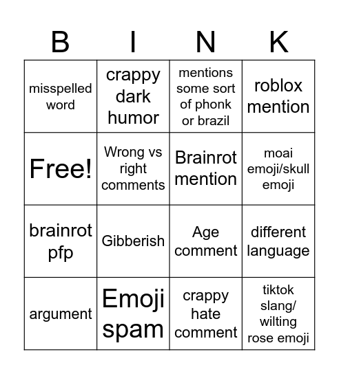 Youtube Shorts Bingo Card