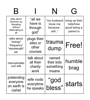 White Feminist Bingo Card