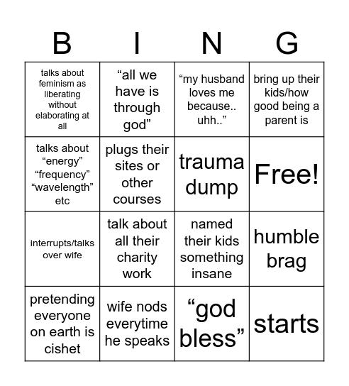 White Feminist Bingo Card