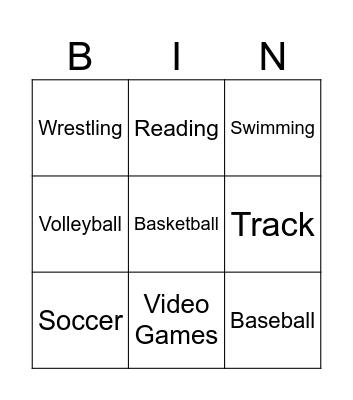 Sports and Hobbies Bingo Card