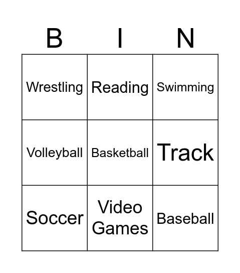 Sports and Hobbies Bingo Card