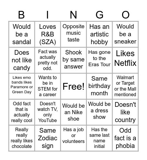 Mr.Ibarra's Get-To-Know-You Bingo Card